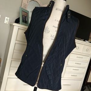 Navy lightly Quilted Vest w/Brown Suede Trim
